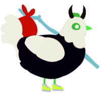 A white and black chicken with a head pattern