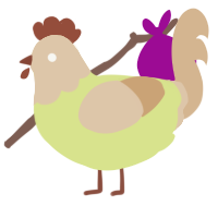 A lemon and beige chicken with a head pattern