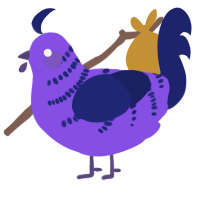 A blurple and navy chicken with a half-bar pattern