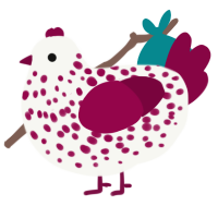 A white and maroon chicken with a speckle pattern