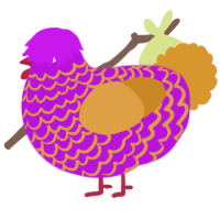 A amethyst and orange chicken with a lace pattern