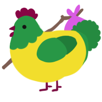 A yellow and viridian chicken with a head pattern