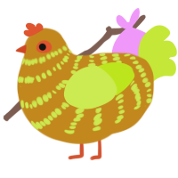 A ochre and lime chicken with a bar pattern