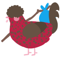A crimson and bark chicken with a speckle pattern