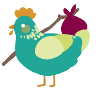 A turquoise and lemon chicken with a neck-speckle pattern