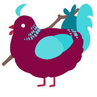 A maroon and aqua chicken with a neck-band pattern