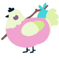 A pink and apple chicken with a head pattern