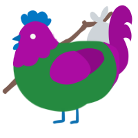 A viridian and plum chicken with a head pattern