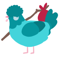 A aqua and teal chicken with a head pattern