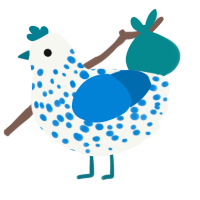 A white and sapphire chicken with a speckle pattern