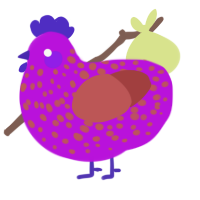 A amethyst and red chicken with a speckle pattern