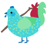 A aqua and spring chicken with a speckle pattern