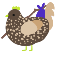 A bark and beige chicken with a speckle pattern