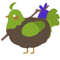 A bark and chartreuse chicken with a head pattern