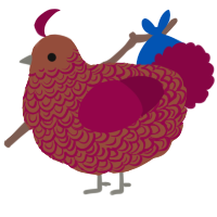 A russet and maroon chicken with a double-lace pattern
