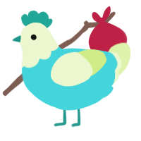 A aqua and apple chicken with a head pattern