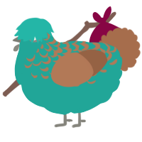 A turquoise and brown chicken with a half-lace pattern