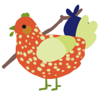 Tremble, a vermilion and lemon chicken with a speckle pattern