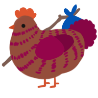 A russet and maroon chicken with a bar pattern