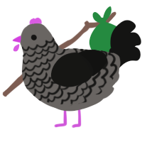A grey and black chicken with a lace pattern