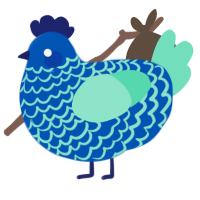 A ultramarine and mint chicken with a lace pattern