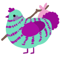A mint and plum chicken with a bar pattern