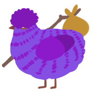A blurple and violet chicken with a bar pattern