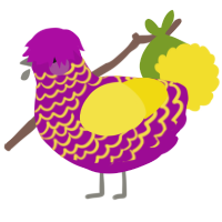 A plum and yellow chicken with a lace pattern