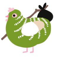 A chartreuse and cream chicken with a half-bar pattern
