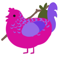 Little Man, a fuchsia and blurple chicken with a half-lace pattern