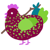 A maroon and grass chicken with a speckle pattern