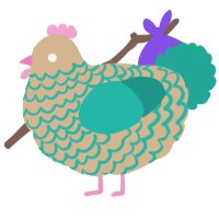 A beige and turquoise chicken with a lace pattern