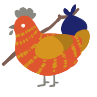 A vermilion and ochre chicken with a bar pattern
