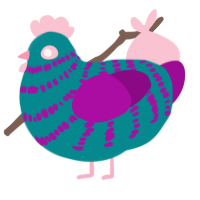 A teal and plum chicken with a bar pattern