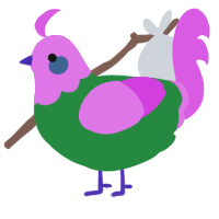 A viridian and orchid chicken with a head pattern
