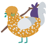 A orange and mist chicken with a speckle pattern