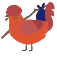 A vermilion and red chicken with a half-lace pattern