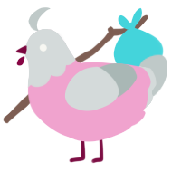 A pink and silver chicken with a head pattern