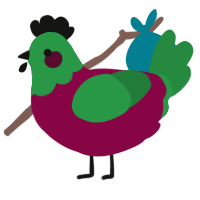 A maroon and viridian chicken with a head pattern