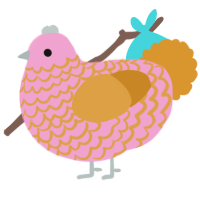 A pink and orange chicken with a lace pattern