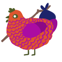 A vermilion and plum chicken with a lace pattern