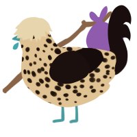 luka, a beige and black chicken with a speckle pattern