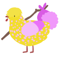 A yellow and lavender chicken with a speckle pattern