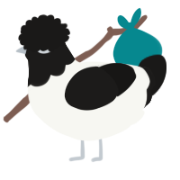 A white and sable chicken with a head pattern