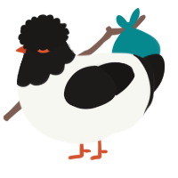 A white and sable chicken with a head pattern