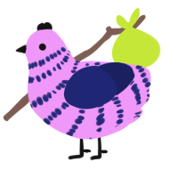 A lavender and navy chicken with a bar pattern