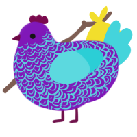 A violet and aqua chicken with a double-lace pattern