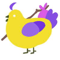A yellow and blurple chicken