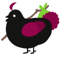 A black and maroon chicken