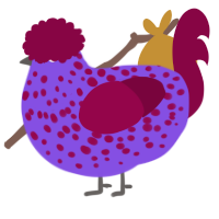A blurple and maroon chicken with a speckle pattern